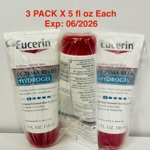 3 PACK Eucerin Eczema Relief Hydrogel, Fragrance Free, 5 oz Each Tube Exp: 06/26